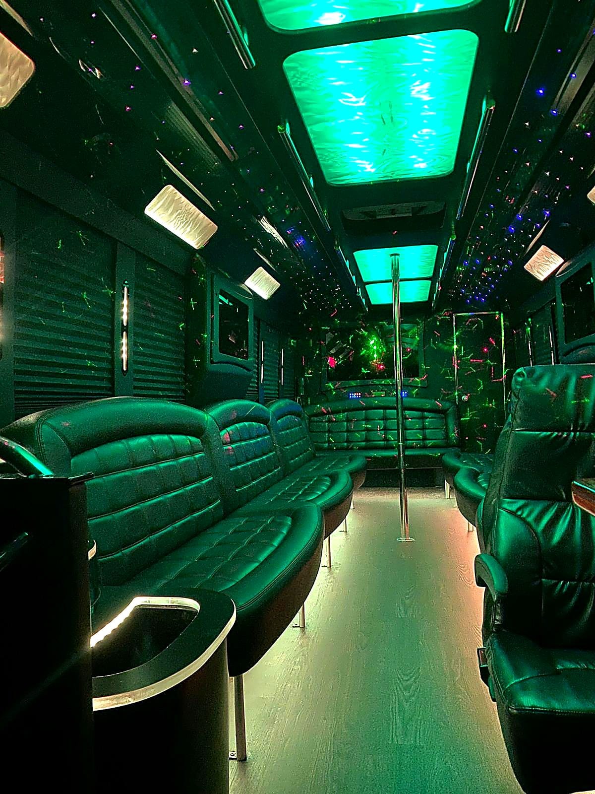 Signature 30 limo bus interior with color-shifting LED ceiling