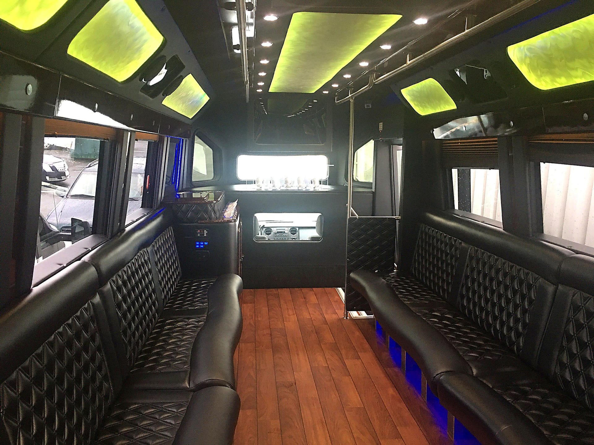 Wedding shuttle pickup with full bridal party